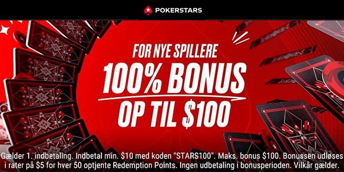 Få 100% pokerbonus op til $100 på Pokerstars