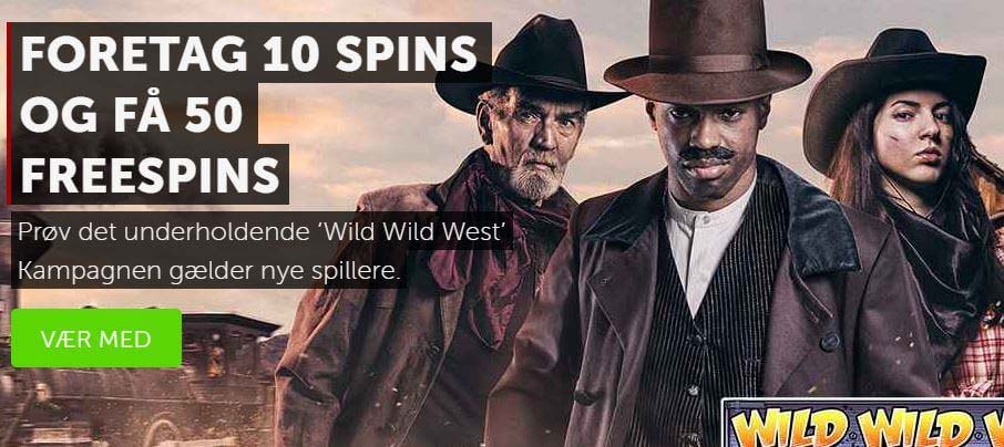 Danmarks nemmeste 50 gratis spins på Wild Wild West og solid bonus oveni