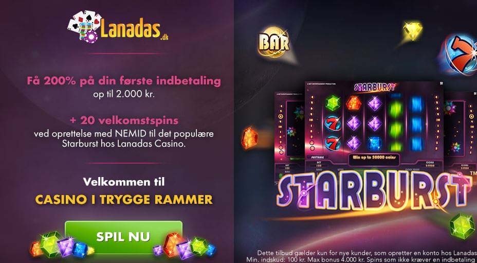 Endnu en bonus du kun får her: 20 gratis spins på Starburst + 200% bonus