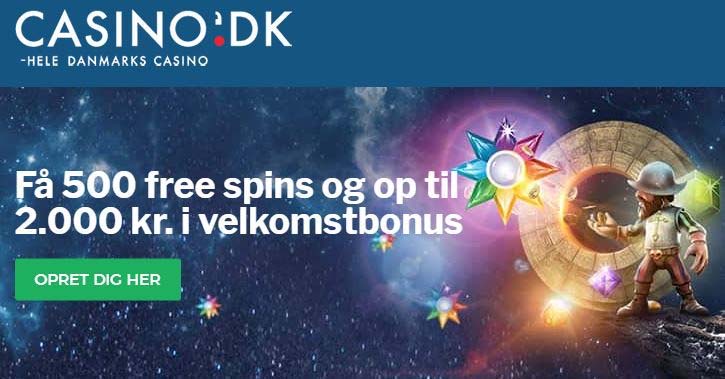 500 gratis spins og 2 gange 1.000 kroner i velkomstbonusser