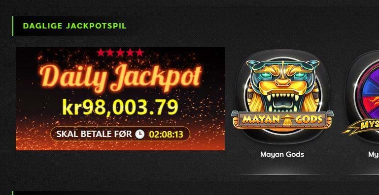 Nyt indslag: Daglige Jackpots som skal vindes hver dag inden kl. 24. Prøv dem gratis Nyt indslag: Daglige Jackpots som skal vindes hver dag inden kl. 24. Prøv dem gratis