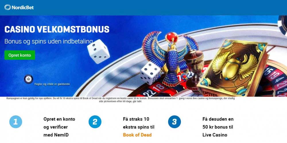 Ny gratis bonus: Få 10 Free Spins til Book of Dead og 50 kr. Live casino bonus