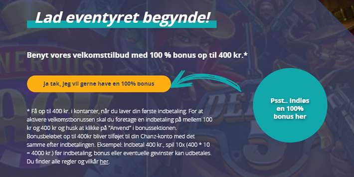 Få 100% bonus på Chanz Casino