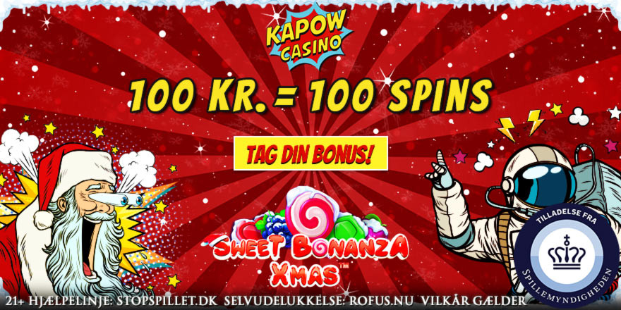 Få 100 Spins til Sweet Bonanza Xmas på Kapow Casino