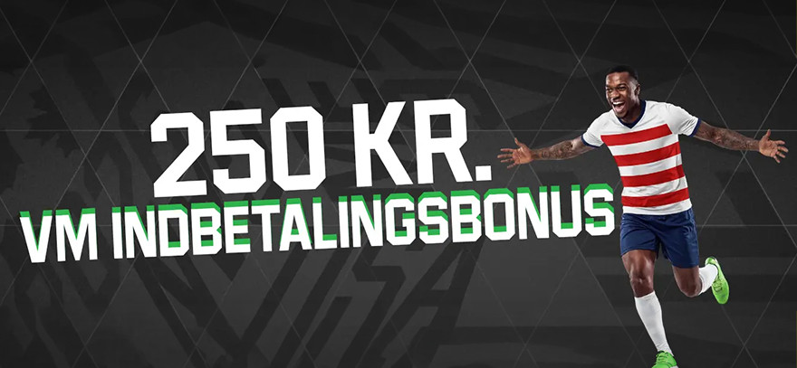 Få en 100% VM-bonus på op til 250 kr.
